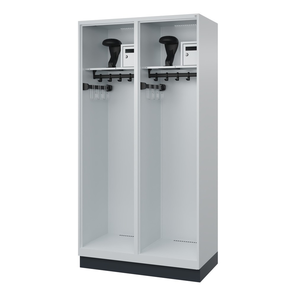 Product afbeelding: C+P brandweerkast FLEXO, sokkel, 2 compartimenten, hxbxd 1.850 x 1.000 x 500 mm, lichtgrijs, met helmhouder