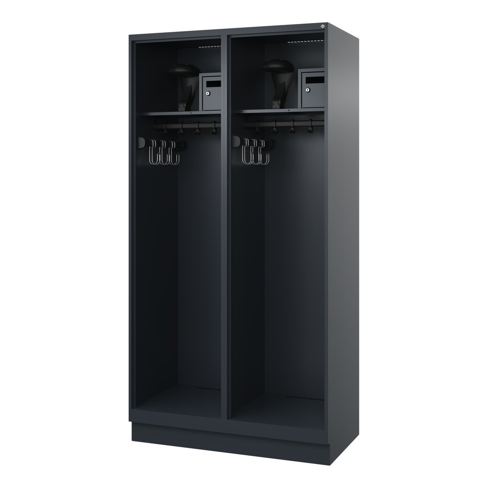 Product afbeelding: C+P brandweerkast FLEXO, sokkel, 2 compartimenten, hxbxd 1.850 x 1.000 x 500 mm, antracietgrijs, met helmhouder
