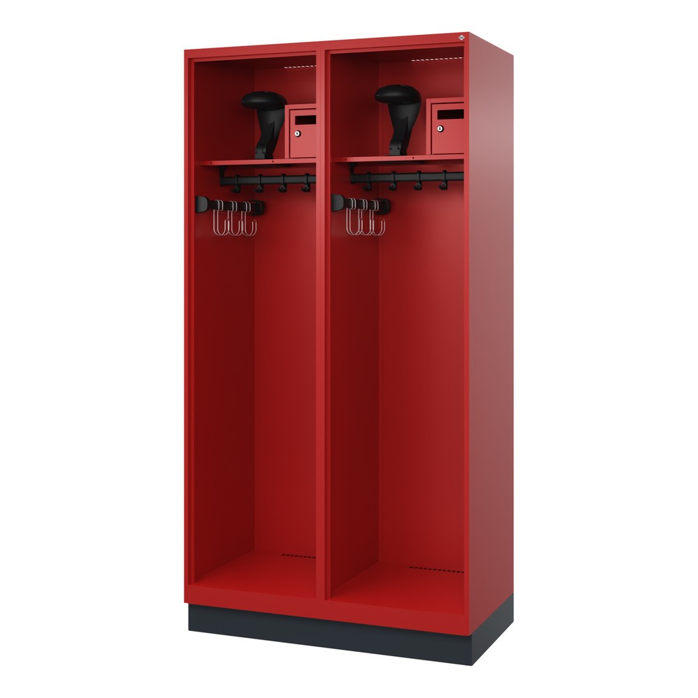 Product afbeelding: C+P brandweerkast FLEXO, sokkel, 2 compartimenten, hxbxd 1.850 x 1.000 x 500 mm, vuurrood, met helmhouder