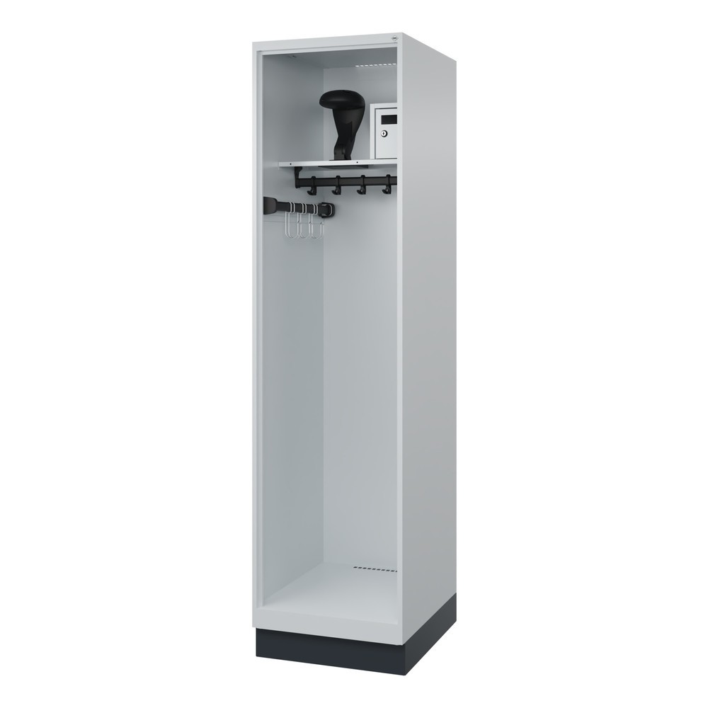 Product afbeelding: C+P brandweerkast FLEXO, sokkel, 1 compartiment, hxbxd 1.850 x 500 x 600 mm, lichtgrijs, met helmhouder