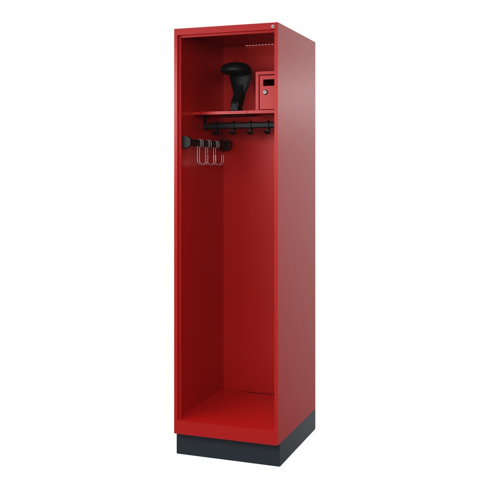 Product afbeelding: C+P brandweerkast FLEXO, sokkel, 1 compartiment, hxbxd 1.850 x 500 x 600 mm, vuurrood, met helmhouder