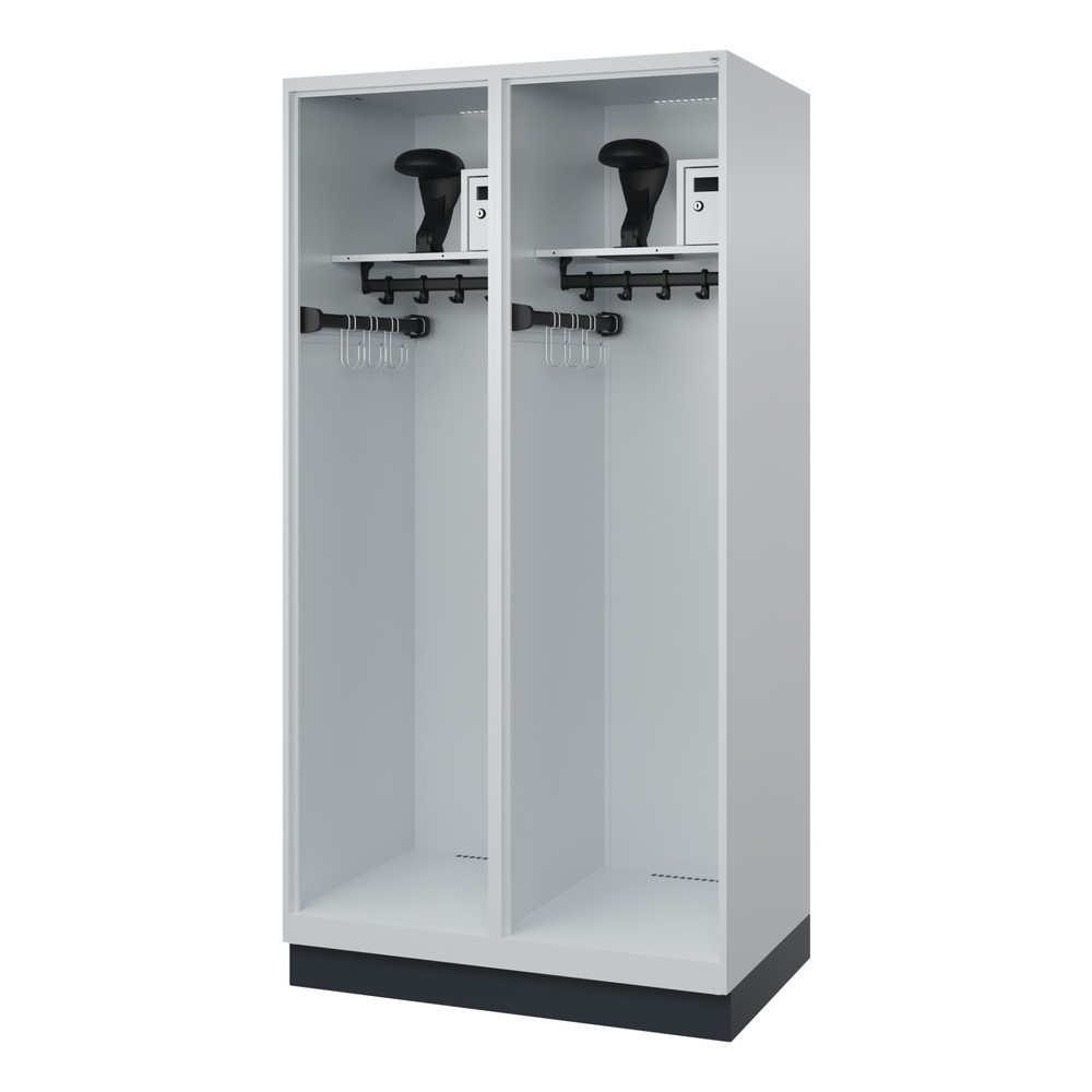 Product afbeelding: C+P brandweerkast FLEXO, sokkel, 2 compartimenten, hxbxd 1.850 x 1.000 x 600 mm, lichtgrijs, met helmhouder