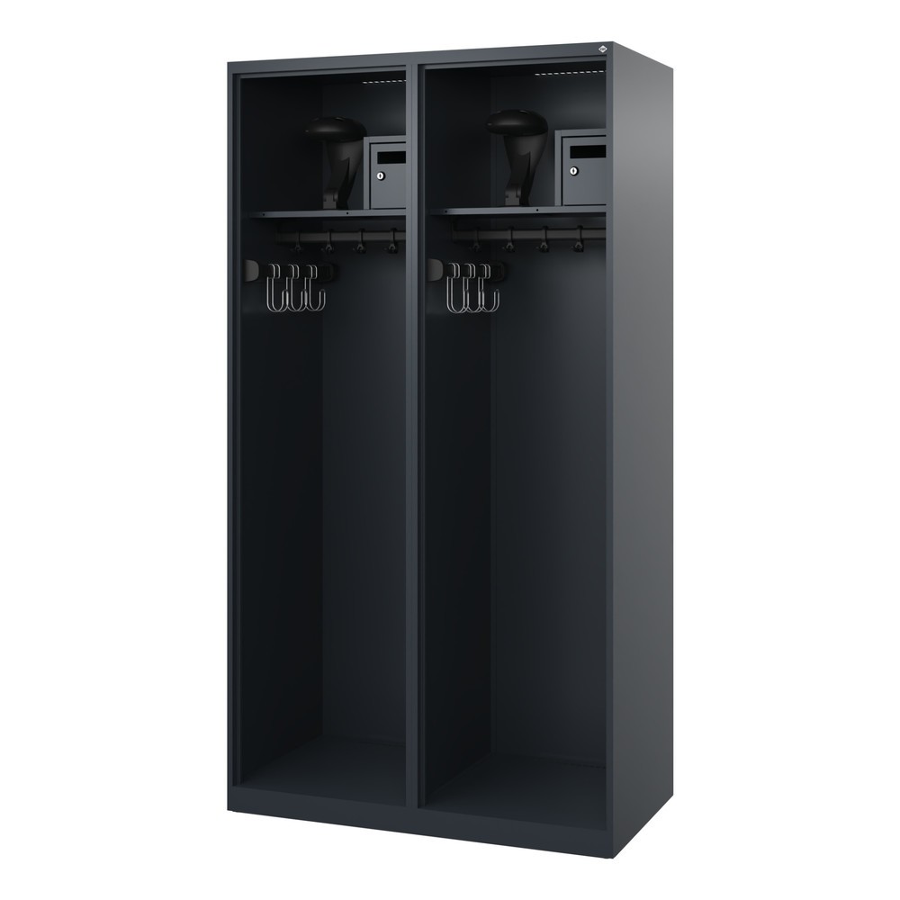 Product afbeelding: C+P brandweerkast FLEXO, vloerglijders, 2 compartimenten, hxbxd 1.850 x 1.000 x 500 mm, antracietgrijs, met helmhouder