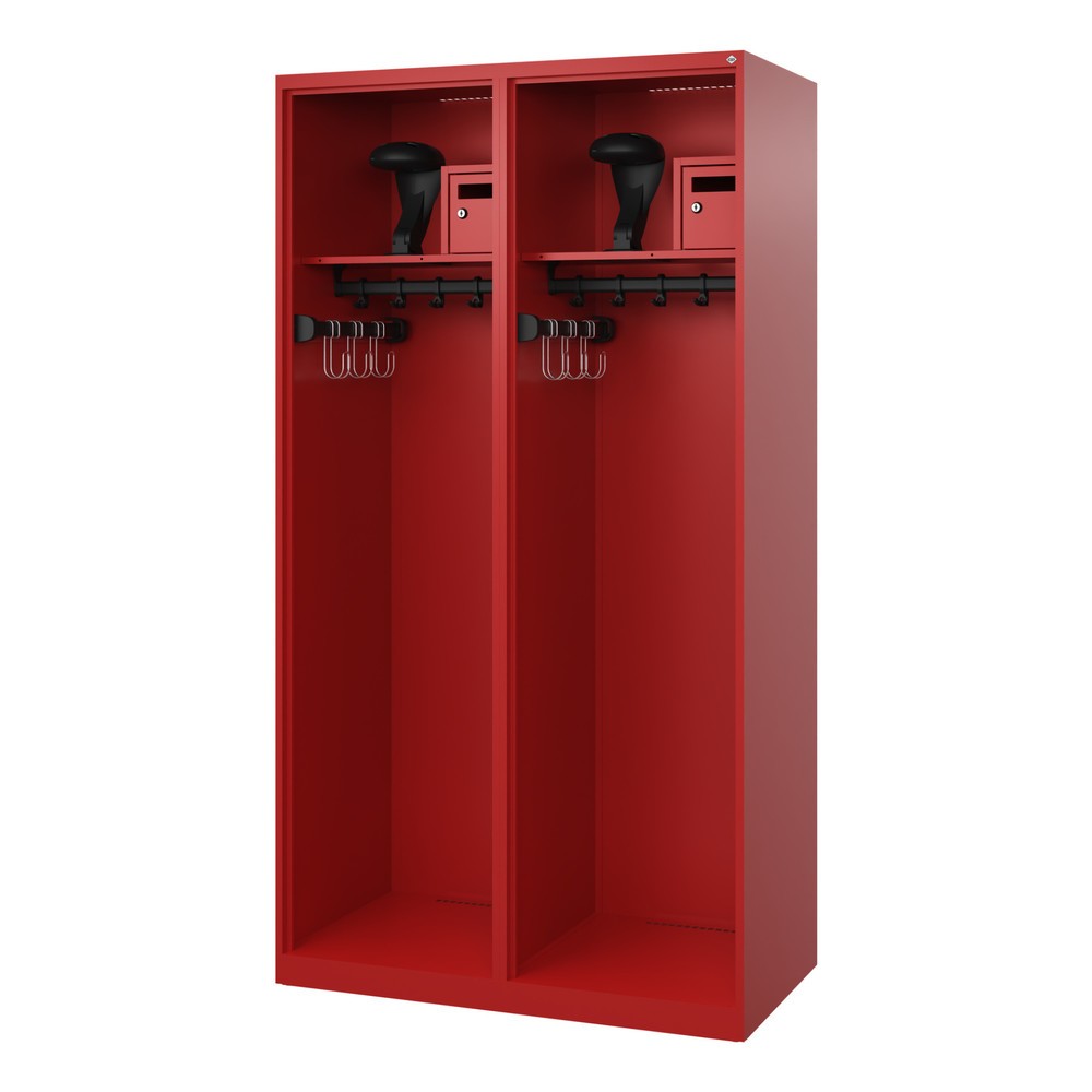 Product afbeelding: C+P brandweerkast FLEXO, vloerglijders, 2 compartimenten, hxbxd 1.850 x 1.000 x 500 mm, vuurrood, met helmhouder