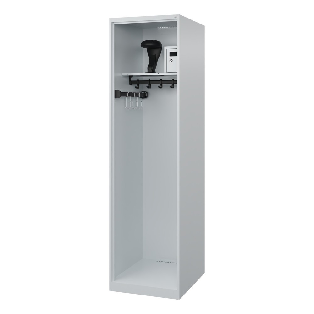 Product afbeelding: C+P brandweerkast FLEXO, vloerglijders, 1 compartiment, hxbxd 1.850 x 500 x 600 mm, lichtgrijs, met helmhouder