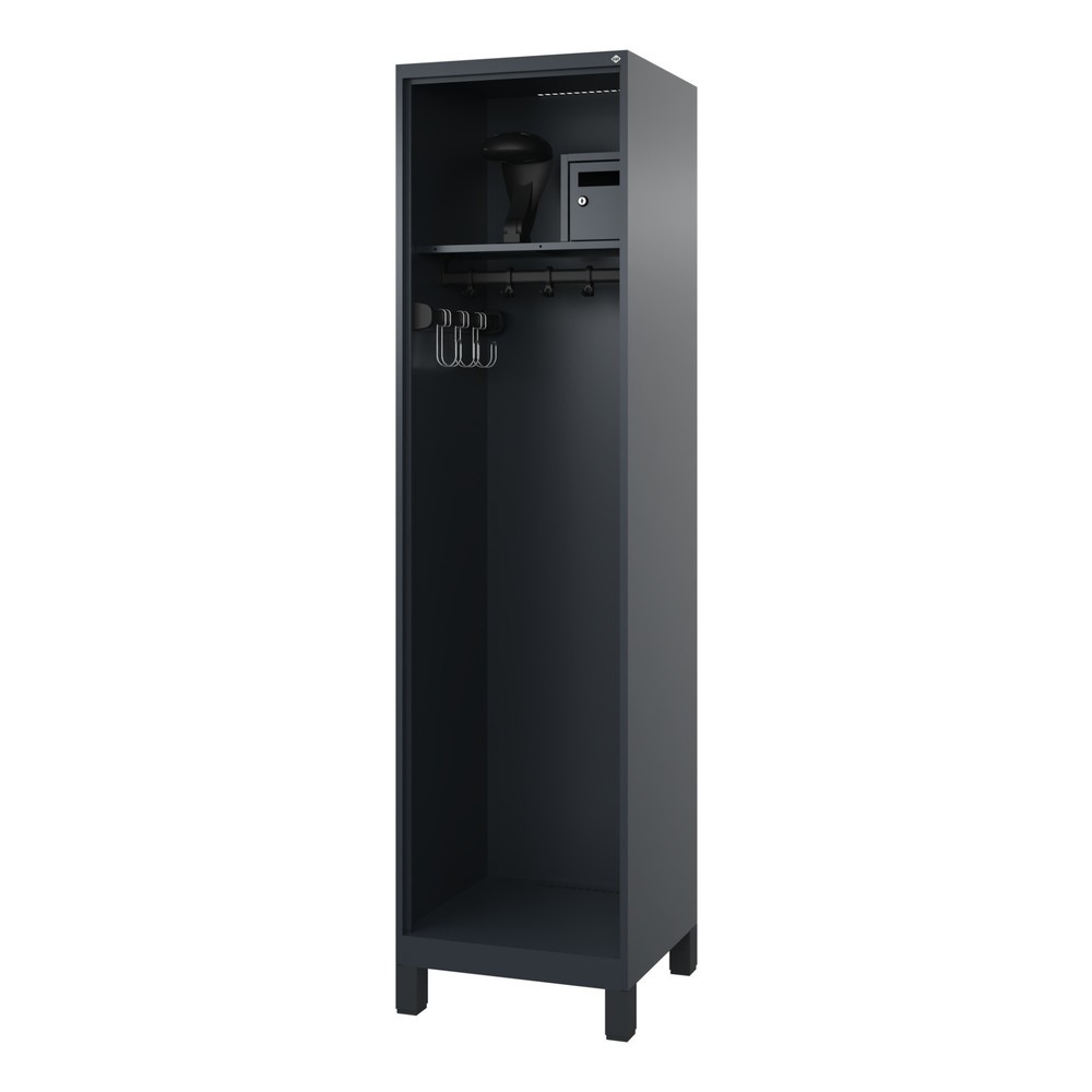 Product afbeelding: C+P brandweerkast FLEXO, voeten, 1 compartiment, hxbxd 1.850 x 500 x 500 mm, antracietgrijs, met helmhouder