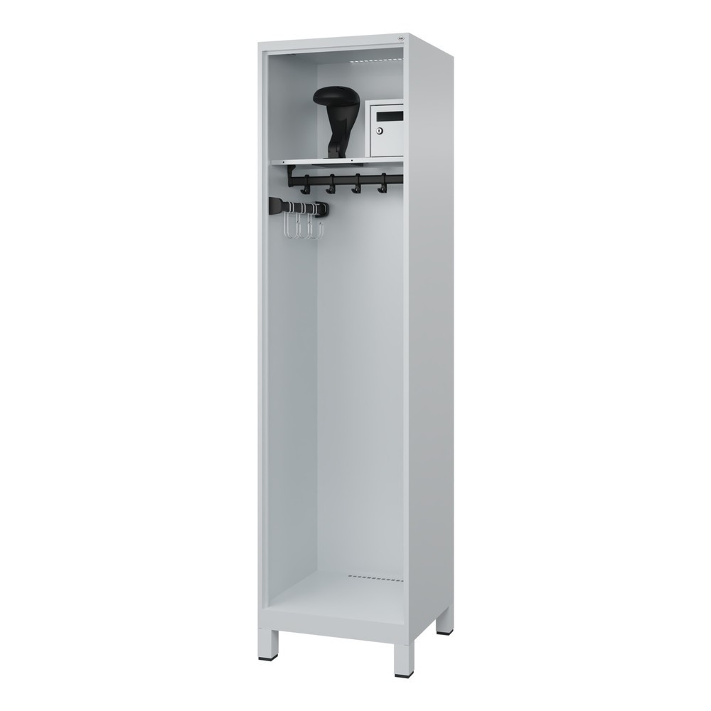 Product afbeelding: C+P brandweerkast FLEXO, voeten, 1 compartiment, hxbxd 1.850 x 500 x 500 mm, lichtgrijs, met helmhouder