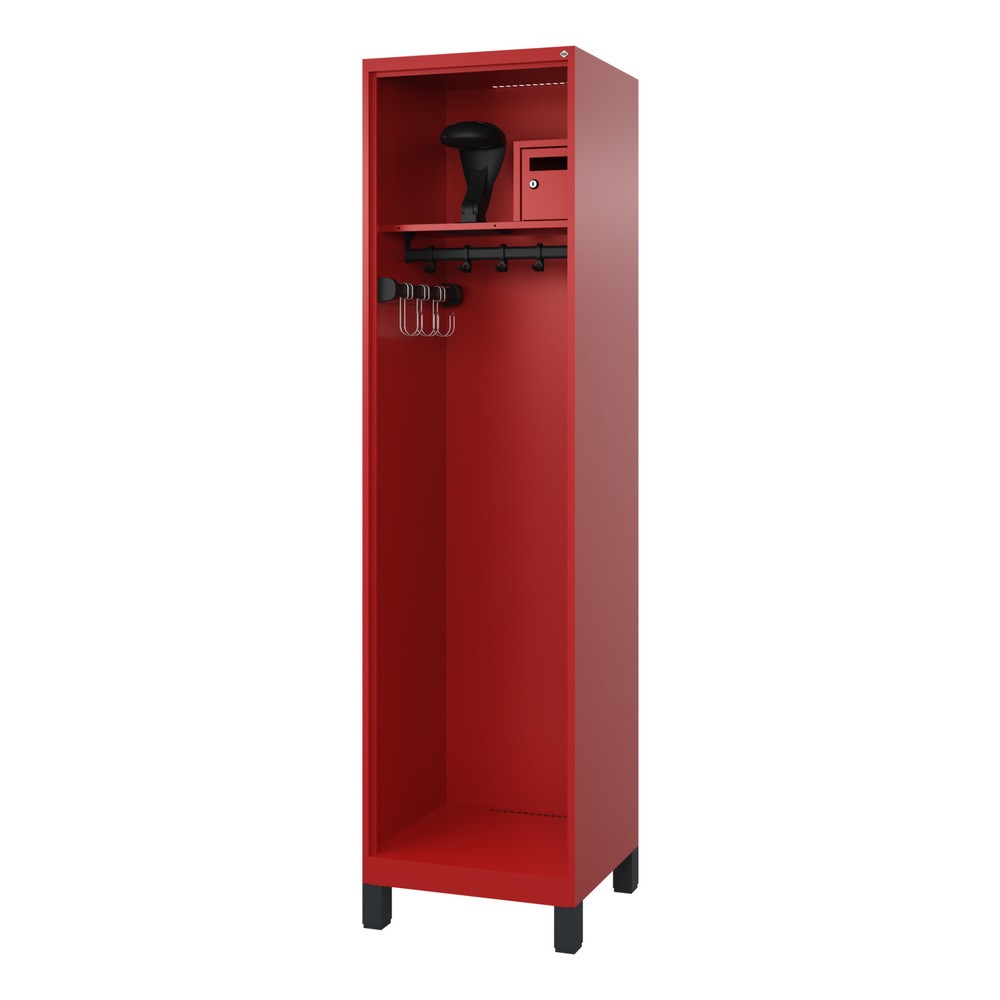 Product afbeelding: C+P brandweerkast FLEXO, voeten, 1 compartiment, hxbxd 1.850 x 500 x 500 mm, vuurrood, met helmhouder