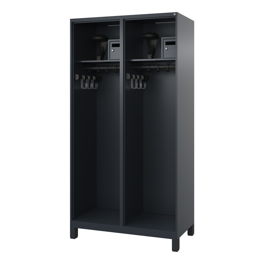 Product afbeelding: C+P brandweerkast FLEXO, voeten, 2 compartimenten, hxbxd 1.850 x 1.000 x 500 mm, antracietgrijs, met helmhouder