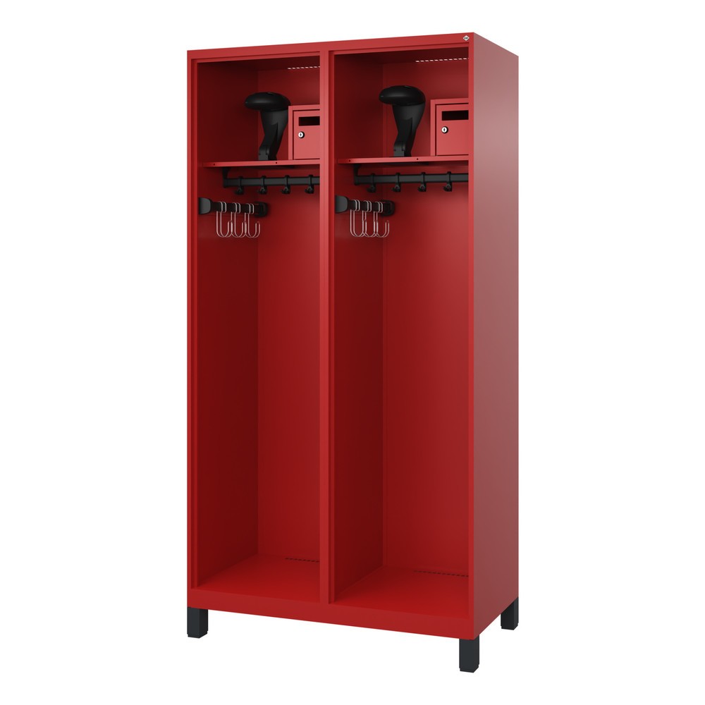 Product afbeelding: C+P brandweerkast FLEXO, voeten, 2 compartimenten, hxbxd 1.850 x 1.000 x 500 mm, vuurrood, met helmhouder
