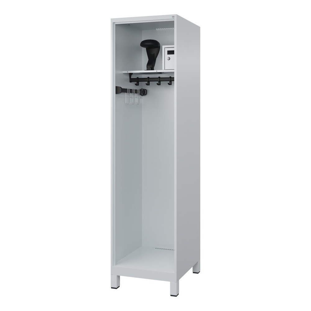 Product afbeelding: C+P brandweerkast FLEXO, voeten, 1 compartiment, hxbxd 1.850 x 500 x 600 mm, lichtgrijs, met helmhouder