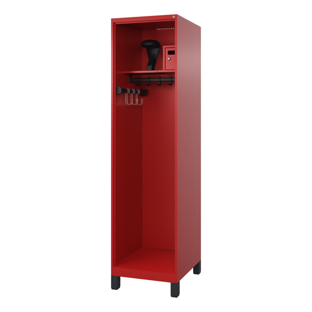 Product afbeelding: C+P brandweerkast FLEXO, voeten, 1 compartiment, hxbxd 1.850 x 500 x 600 mm, vuurrood, met helmhouder