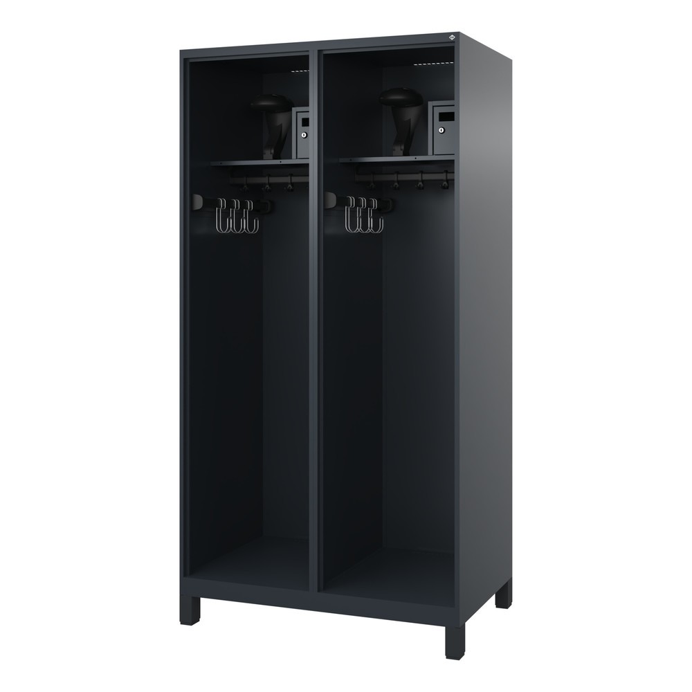 Product afbeelding: C+P brandweerkast FLEXO, voeten, 2 compartimenten, hxbxd 1.850 x 1.000 x 600 mm, antracietgrijs, met helmhouder