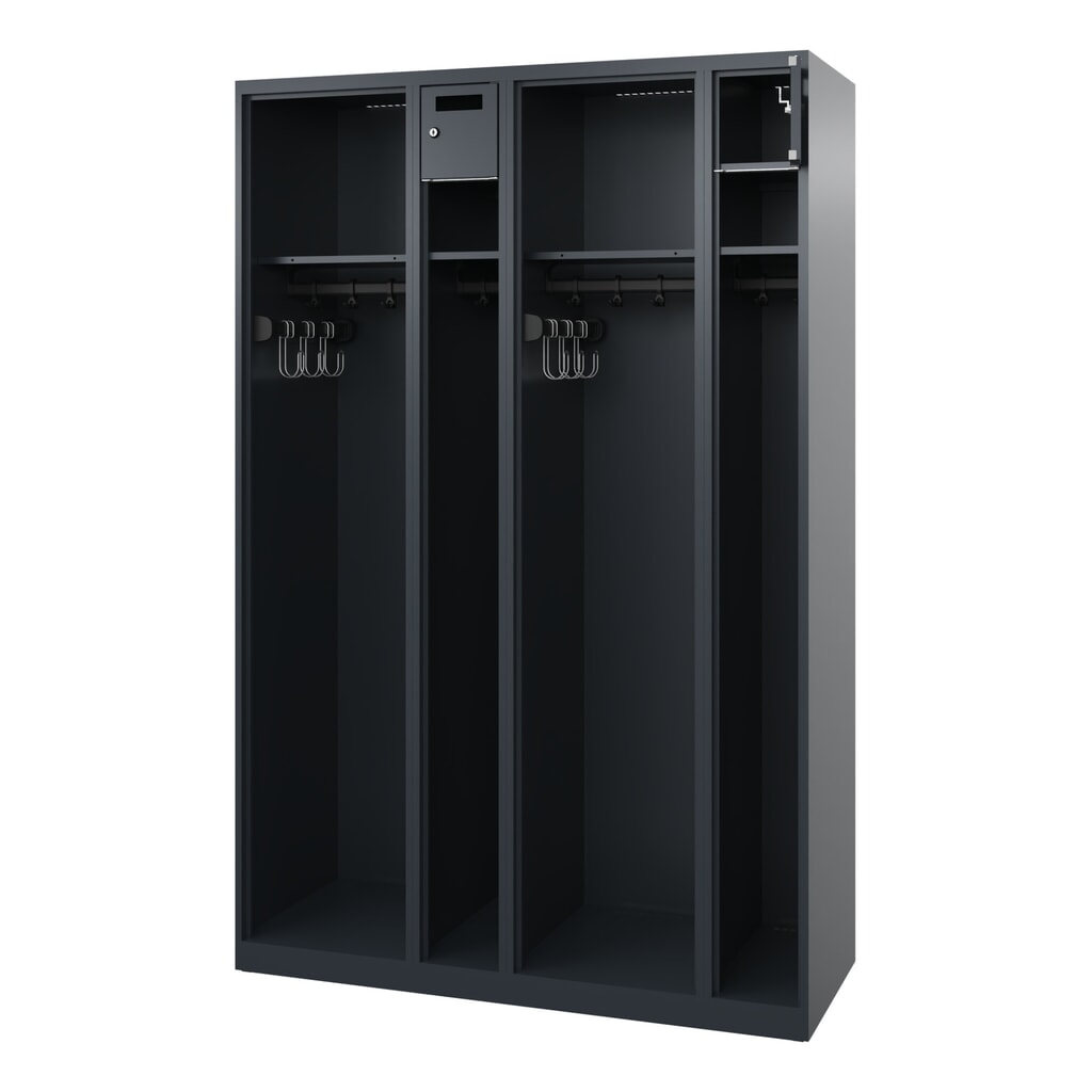 Product afbeelding: C+P brandweerkast KOMBI Open, vloerglijders, 2 compartimenten, hxbxd 1.850 x 1.200 x 500 mm, antracietgrijs