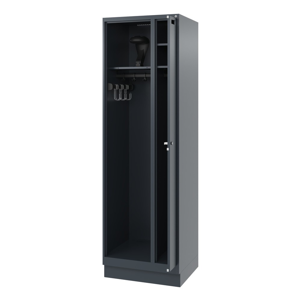 Product afbeelding: C+P brandweerkast KOMBI, sokkel, 1 compartiment, hxbxd 1.850 x 600 x 500 mm, antracietgrijs, met helmhouder