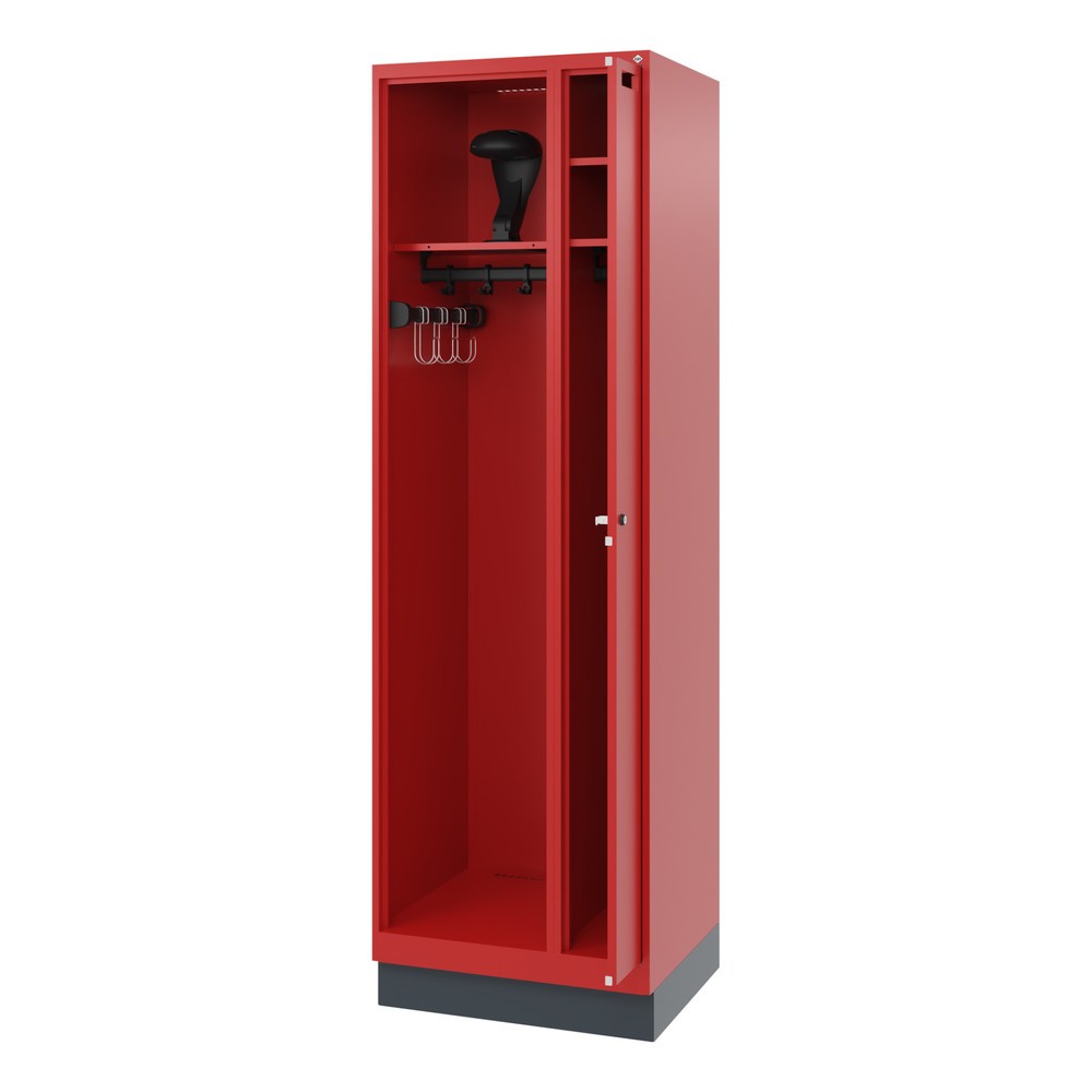 Product afbeelding: C+P brandweerkast KOMBI, sokkel, 1 compartiment, hxbxd 1.850 x 600 x 500 mm, vuurrood, met helmhouder