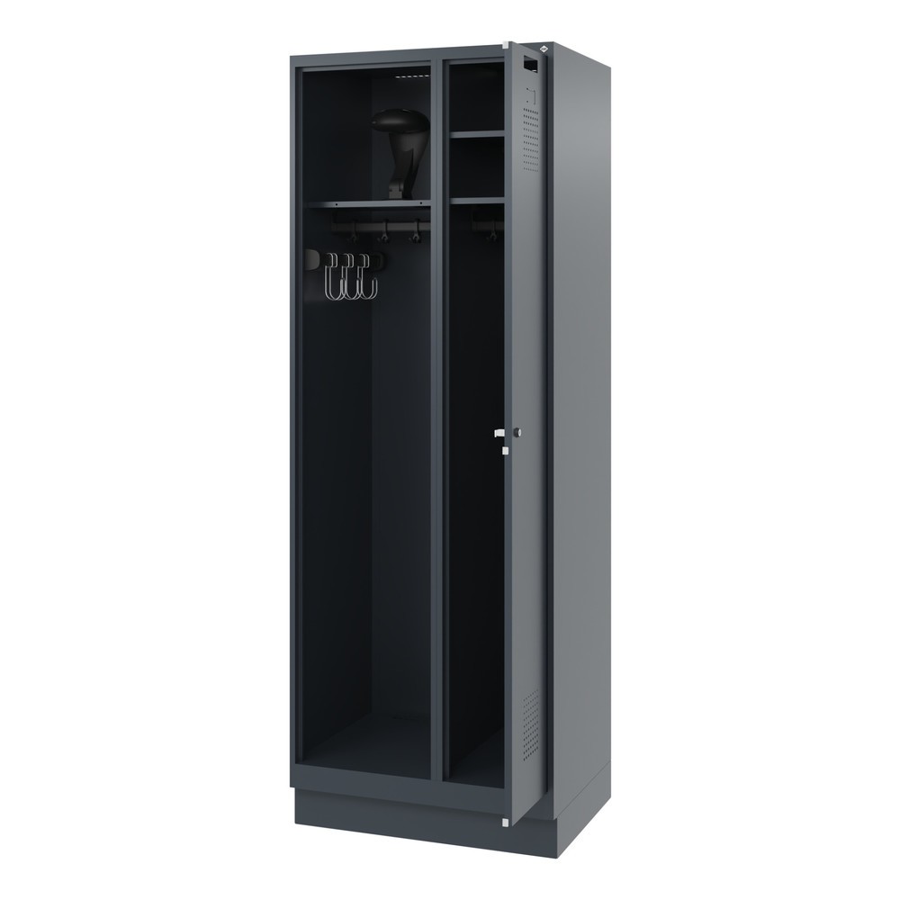 Product afbeelding: C+P brandweerkast KOMBI, sokkel, 1 compartiment, hxbxd 1.850 x 700 x 500 mm, antracietgrijs, met helmhouder