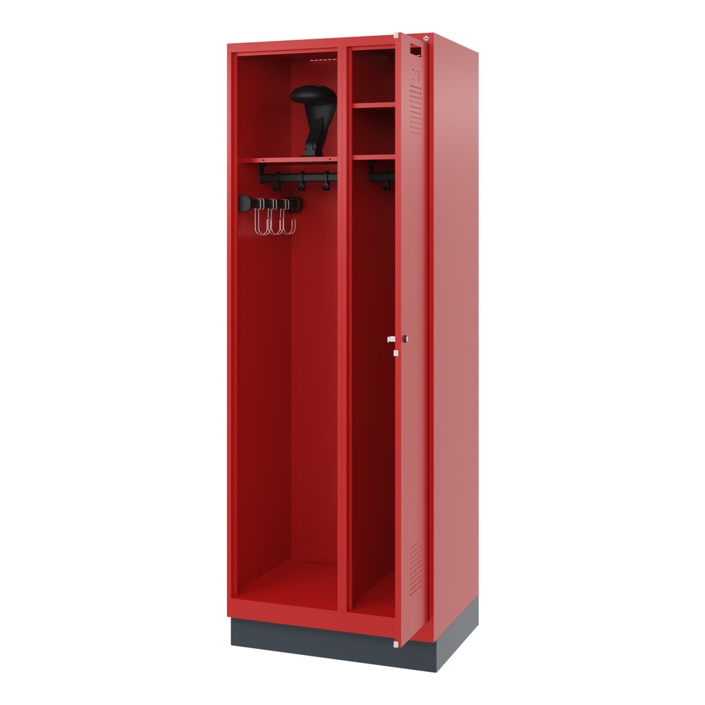 Product afbeelding: C+P brandweerkast KOMBI, sokkel, 1 compartiment, hxbxd 1.850 x 700 x 500 mm, vuurrood, met helmhouder