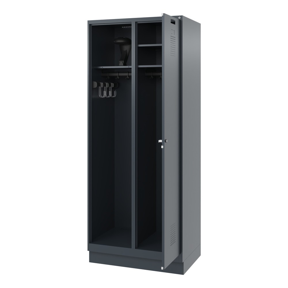 Product afbeelding: C+P brandweerkast KOMBI, sokkel, 1 compartiment, hxbxd 1.850 x 800 x 500 mm, antracietgrijs, met helmhouder