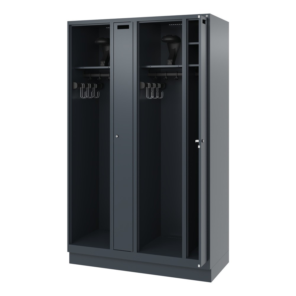 Product afbeelding: C+P brandweerkast KOMBI, sokkel, 2 compartimenten, hxbxd 1.850 x 1.200 x 500 mm, antracietgrijs, met helmhouder