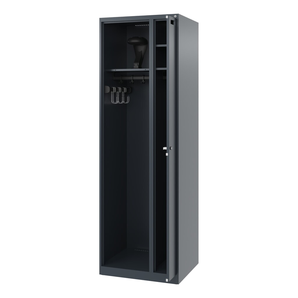 C+P brandweerkast KOMBI, vloerglijders, 1 compartiment, hxbxd 1.850 x 600 x 500 mm, antracietgrijs, met helmhouder Product afbeelding: C+P brandweerkast KOMBI, vloerglijders, 1 compartiment, hxbxd 1.850 x 600 x 500 mm, antracietgrijs, met helmhouder