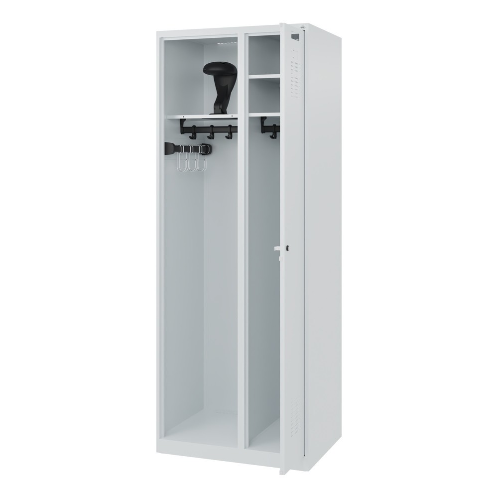 Product afbeelding: C+P brandweerkast KOMBI, vloerglijders, 1 compartiment, hxbxd 1.850 x 700 x 500 mm, lichtgrijs, met helmhouder