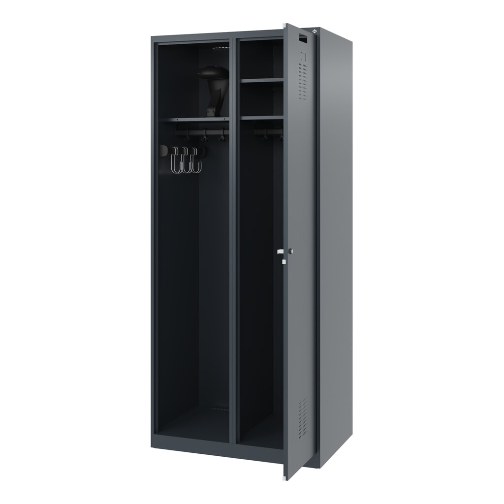 Product afbeelding: C+P brandweerkast KOMBI, vloerglijders, 1 compartiment, hxbxd 1.850 x 800 x 500 mm, antracietgrijs, met helmhouder