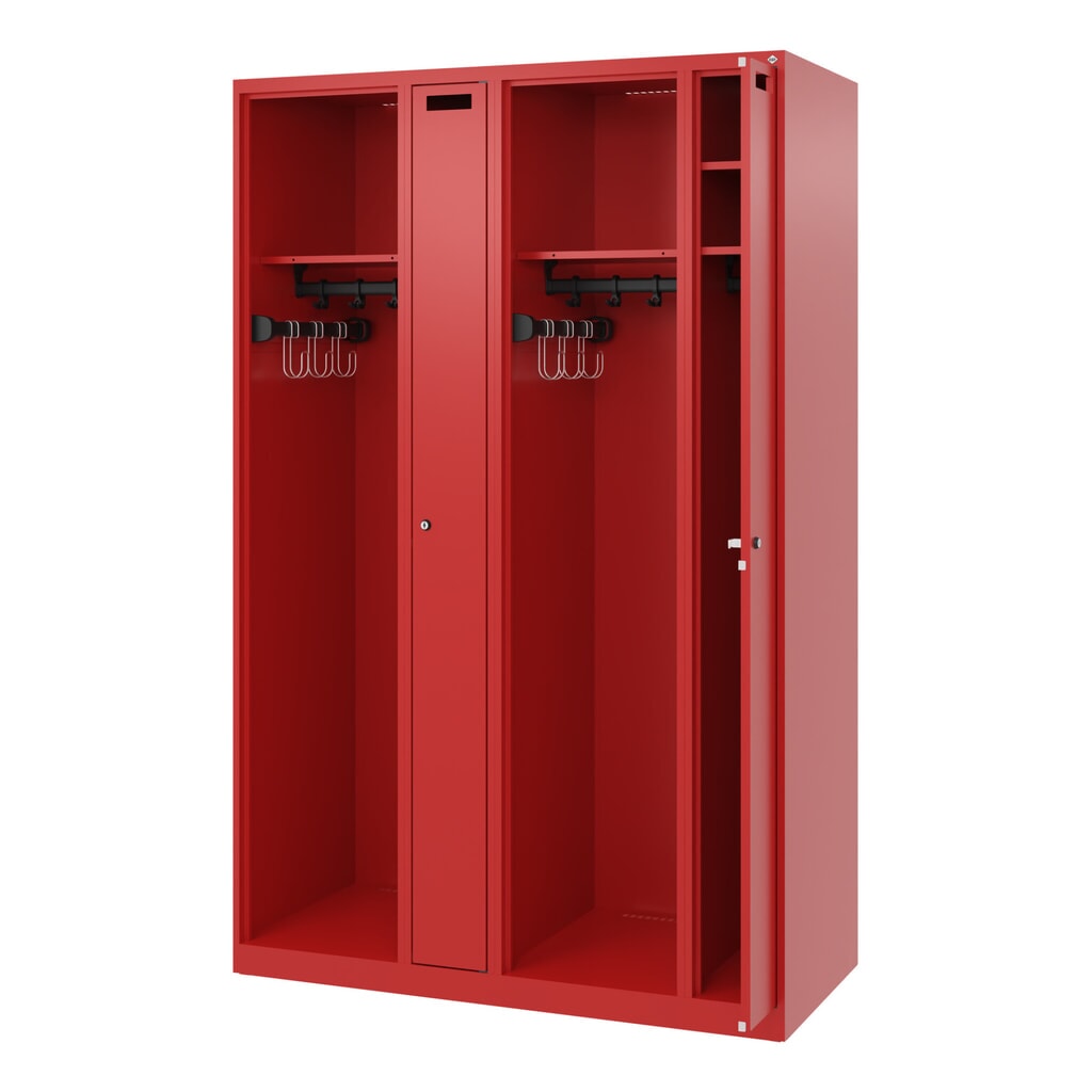 Product afbeelding: C+P brandweerkast KOMBI, vloerglijders, 2 compartimenten, hxbxd 1.850 x 1.200 x 500 mm, vuurrood