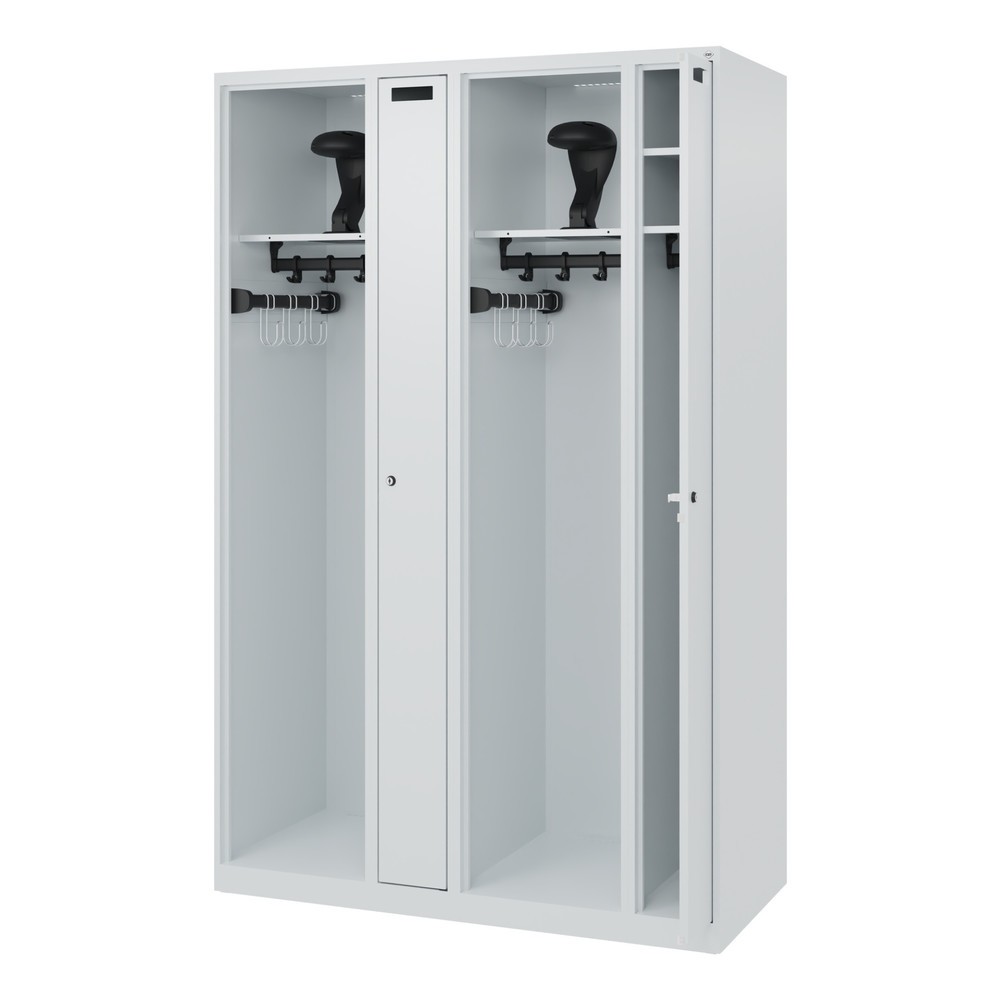 Productafbeelding nr. 1: C+P brandweerkast KOMBI, vloerglijders, 2 compartimenten, hxbxd 1.850 x 1.200 x 500 mm, lichtgrijs, met helmhouder