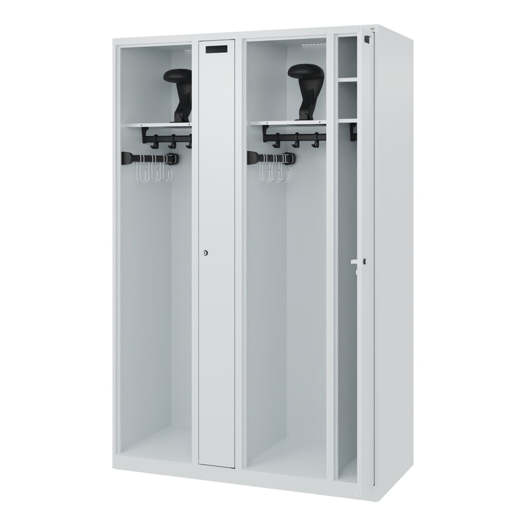 C+P brandweerkast KOMBI, vloerglijders, 2 compartimenten, hxbxd 1.850 x 1.200 x 500 mm, lichtgrijs, met helmhouder Product afbeelding: C+P brandweerkast KOMBI, vloerglijders, 2 compartimenten, hxbxd 1.850 x 1.200 x 500 mm, lichtgrijs, met helmhouder
