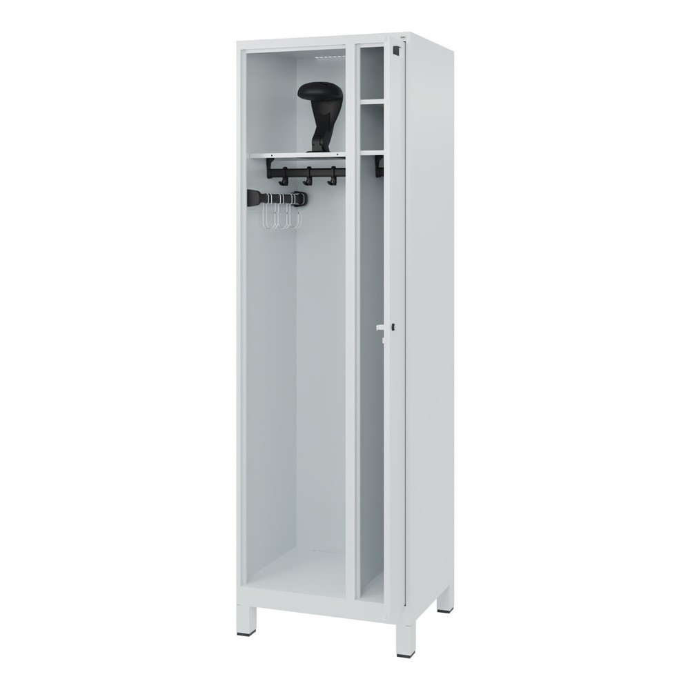 Product afbeelding: C+P brandweerkast KOMBI, voeten, 1 compartiment, hxbxd 1.850 x 600 x 500 mm, lichtgrijs, met helmhouder