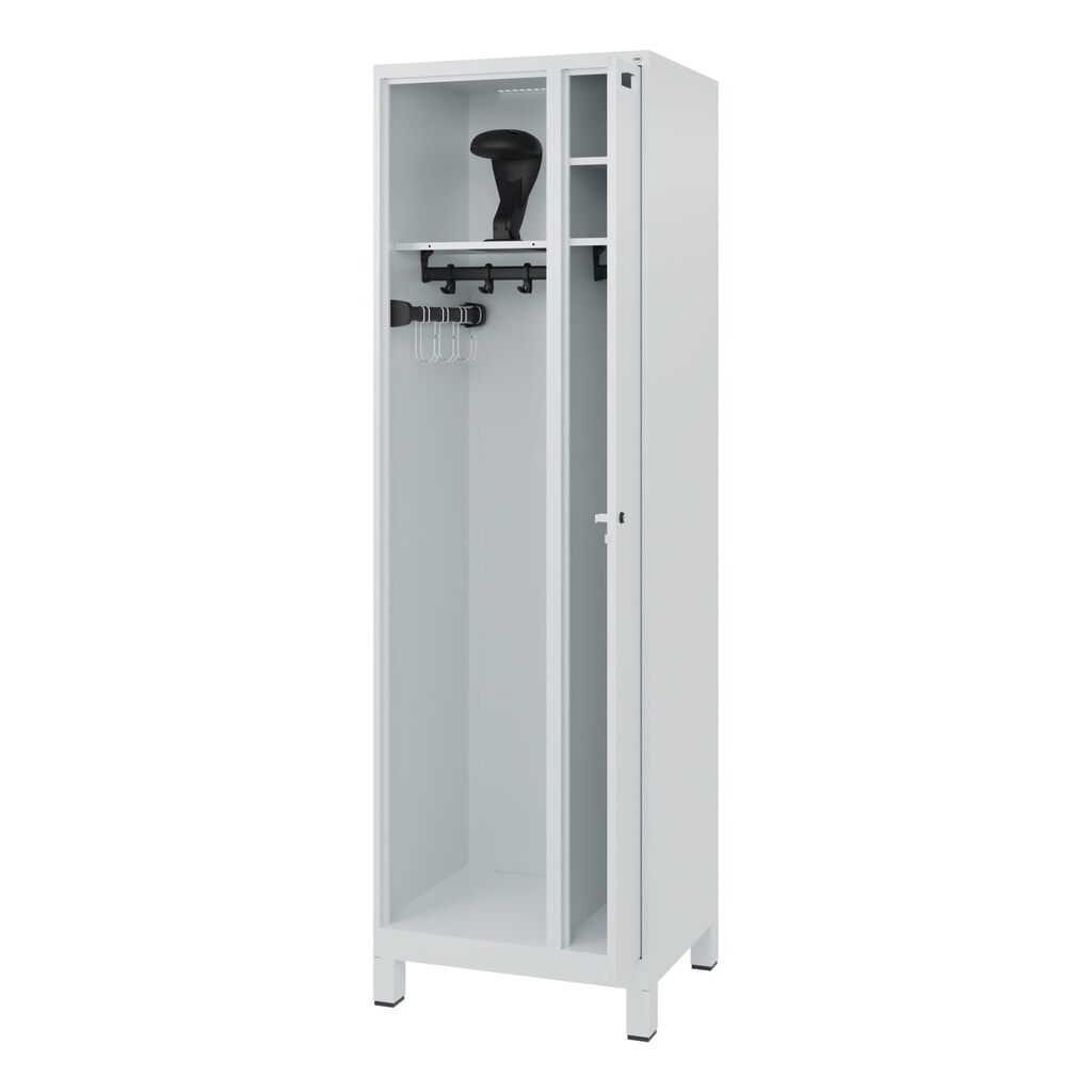 Product afbeelding: C+P brandweerkast KOMBI, voeten, 1 compartiment, hxbxd 1.850 x 600 x 500 mm, lichtgrijs, met helmhouder