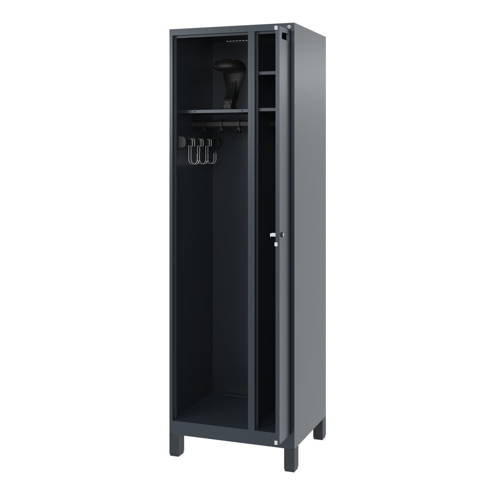 Product afbeelding: C+P brandweerkast KOMBI, voeten, 1 compartiment, hxbxd 1.850 x 600 x 500 mm, antracietgrijs, met helmhouder