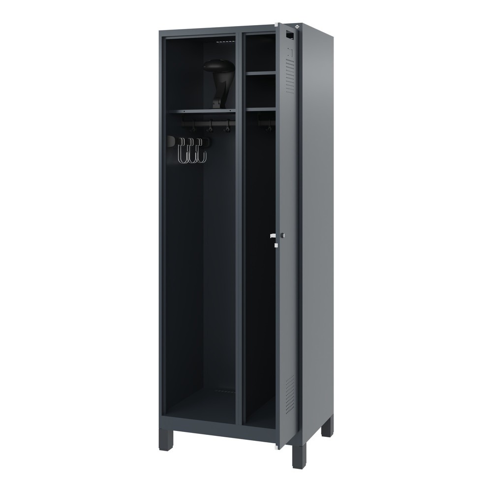Product afbeelding: C+P brandweerkast KOMBI, voeten, 1 compartiment, hxbxd 1.850 x 700 x 500 mm, antracietgrijs, met helmhouder