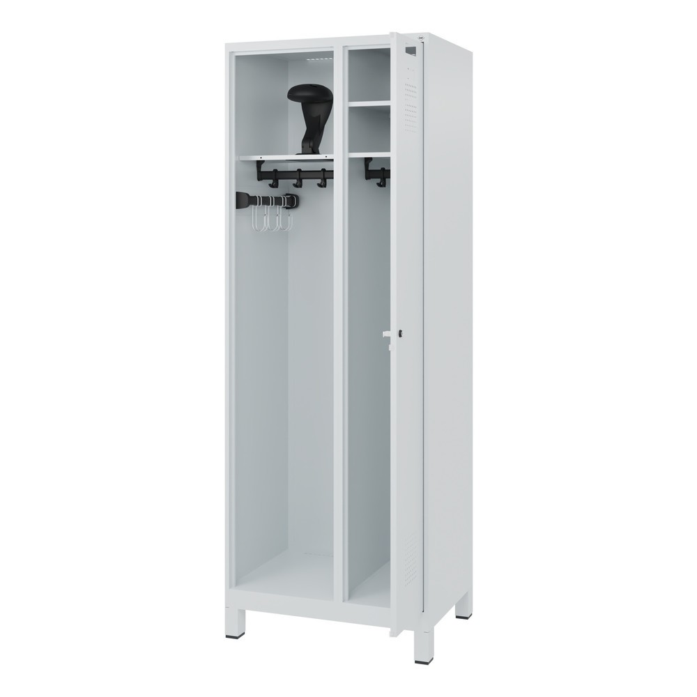 Product afbeelding: C+P brandweerkast KOMBI, voeten, 1 compartiment, hxbxd 1.850 x 700 x 500 mm, lichtgrijs, met helmhouder