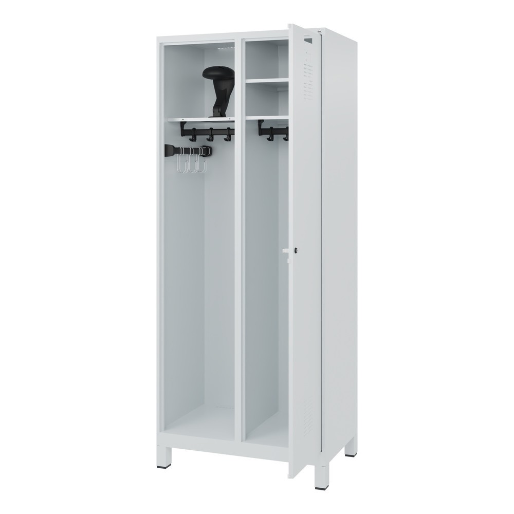 Product afbeelding: C+P brandweerkast KOMBI, voeten, 1 compartiment, hxbxd 1.850 x 800 x 500 mm, lichtgrijs, met helmhouder