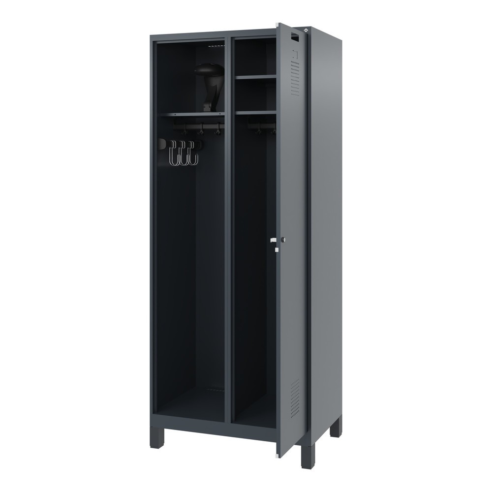 Product afbeelding: C+P brandweerkast KOMBI, voeten, 1 compartiment, hxbxd 1.850 x 800 x 500 mm, antracietgrijs, met helmhouder