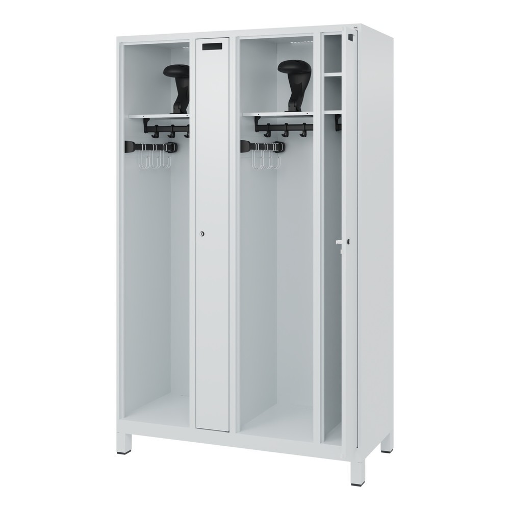 Product afbeelding: C+P brandweerkast KOMBI, voeten, 2 compartimenten, hxbxd 1.850 x 1.200 x 500 mm, lichtgrijs, met helmhouder