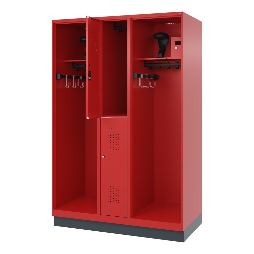 Product afbeelding: C+P brandweerkast MAXI, sokkel, hxbxd 1.850 x 1.300 x 600 mm, vuurrood, met helmhouder