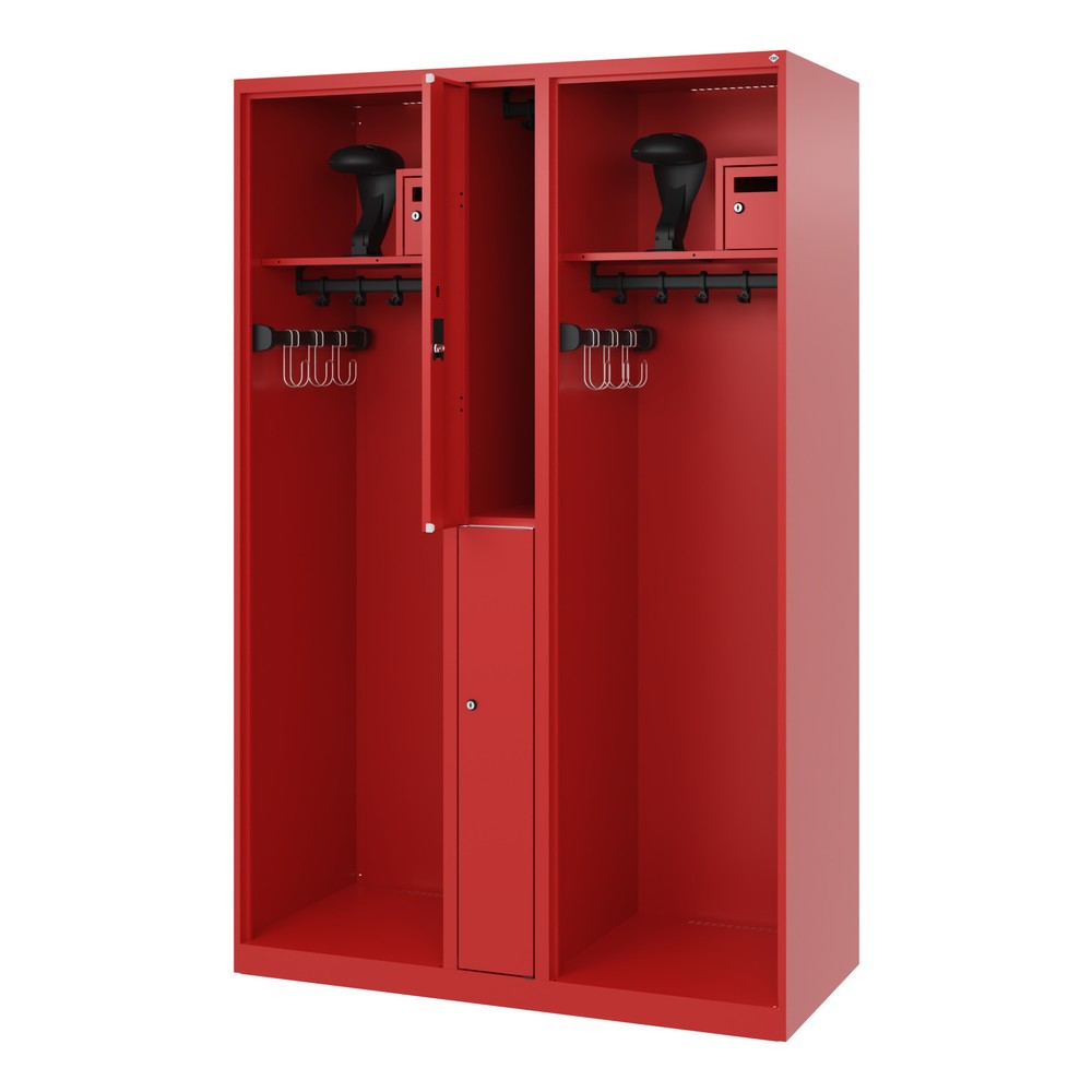 Product afbeelding: C+P brandweerkast MAXI, vloerglijders, hxbxd 1.850 x 1.200 x 500 mm, vuurrood, met helmhouder