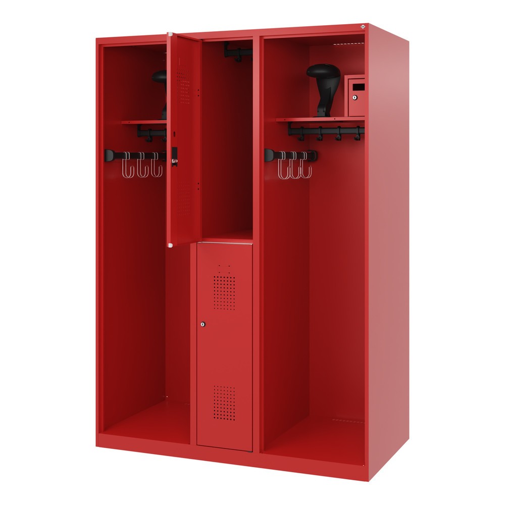 Product afbeelding: C+P brandweerkast MAXI, vloerglijders, hxbxd 1.850 x 1.300 x 600 mm, vuurrood, met helmhouder