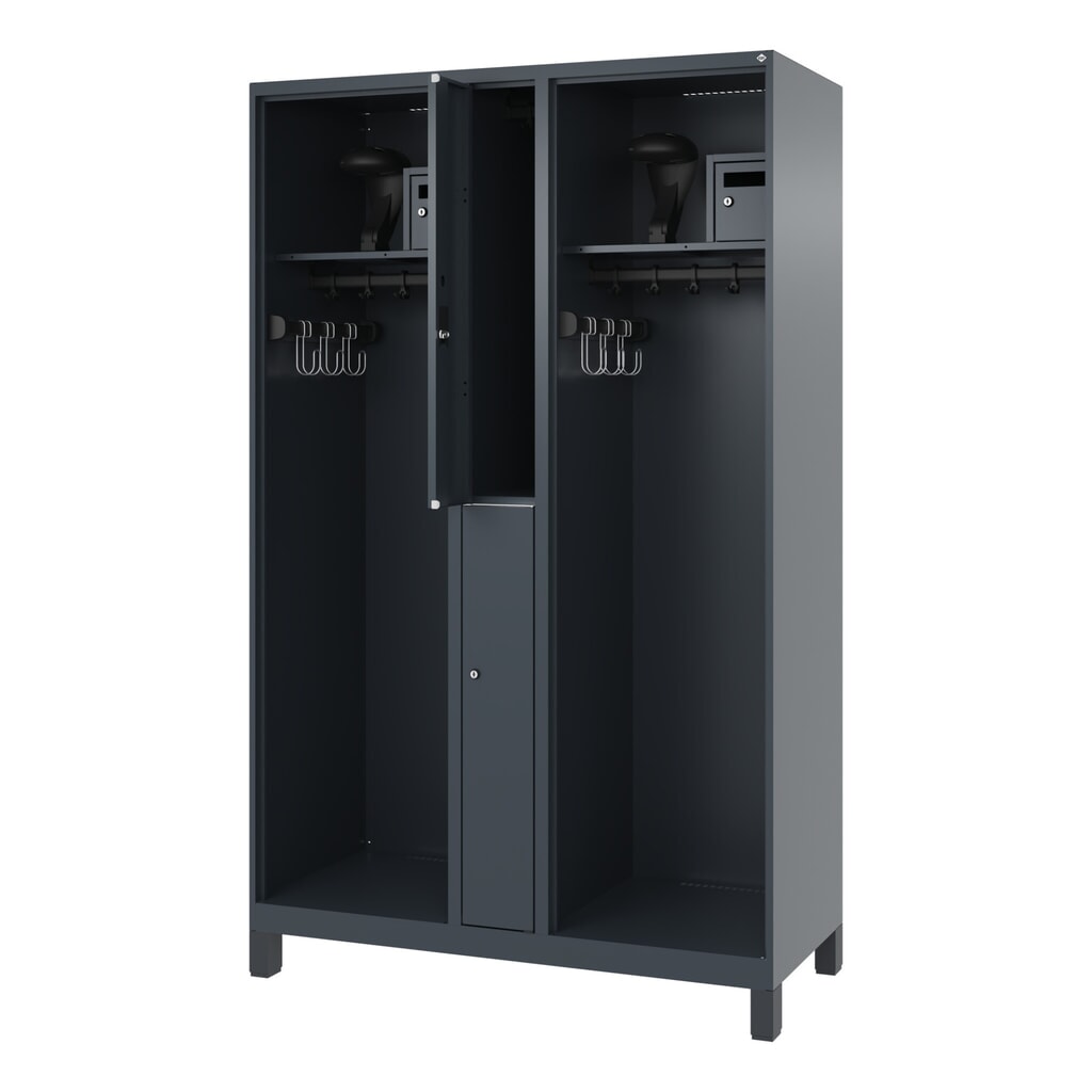 C+P brandweerkast MAXI, voeten, hxbxd 1.850 x 1.200 x 500 mm, antracietgrijs, met helmhouder Product afbeelding: C+P brandweerkast MAXI, voeten, hxbxd 1.850 x 1.200 x 500 mm, antracietgrijs, met helmhouder