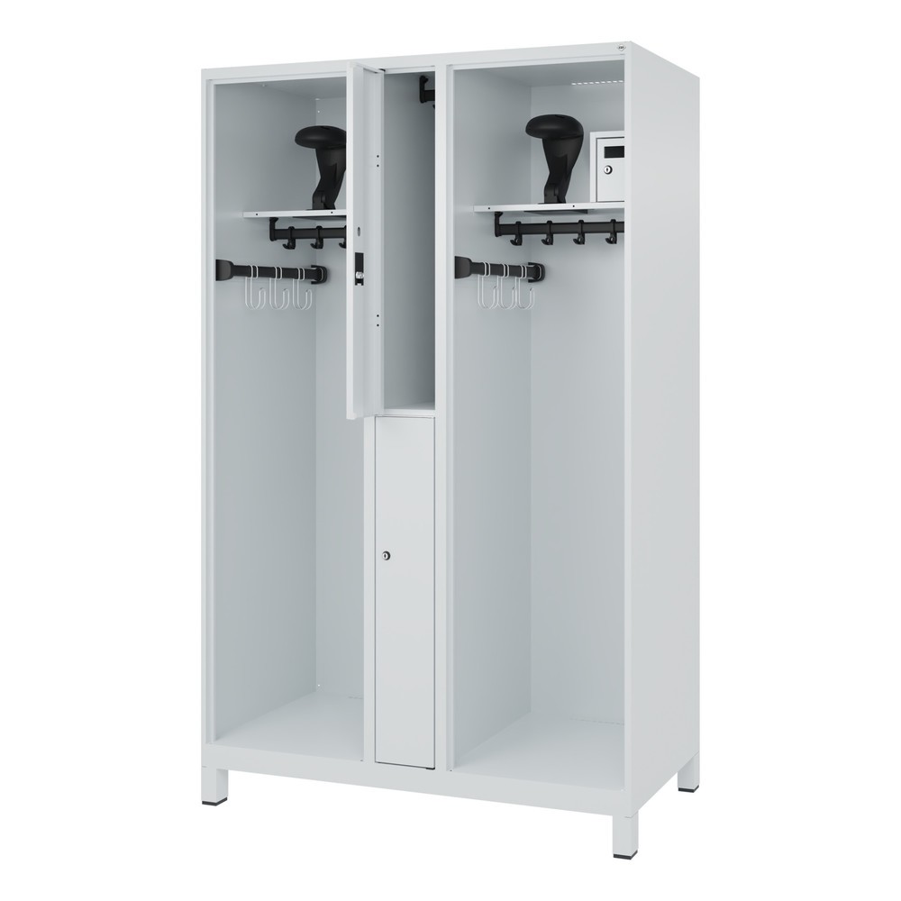 Product afbeelding: C+P brandweerkast MAXI, voeten, hxbxd 1.850 x 1.200 x 600 mm, lichtgrijs, met helmhouder