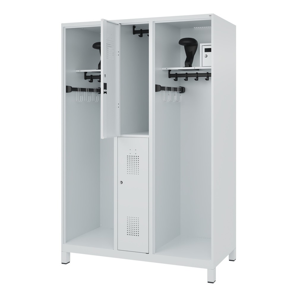 Product afbeelding: C+P brandweerkast MAXI, voeten, hxbxd 1.850 x 1.300 x 600 mm, lichtgrijs, met helmhouder