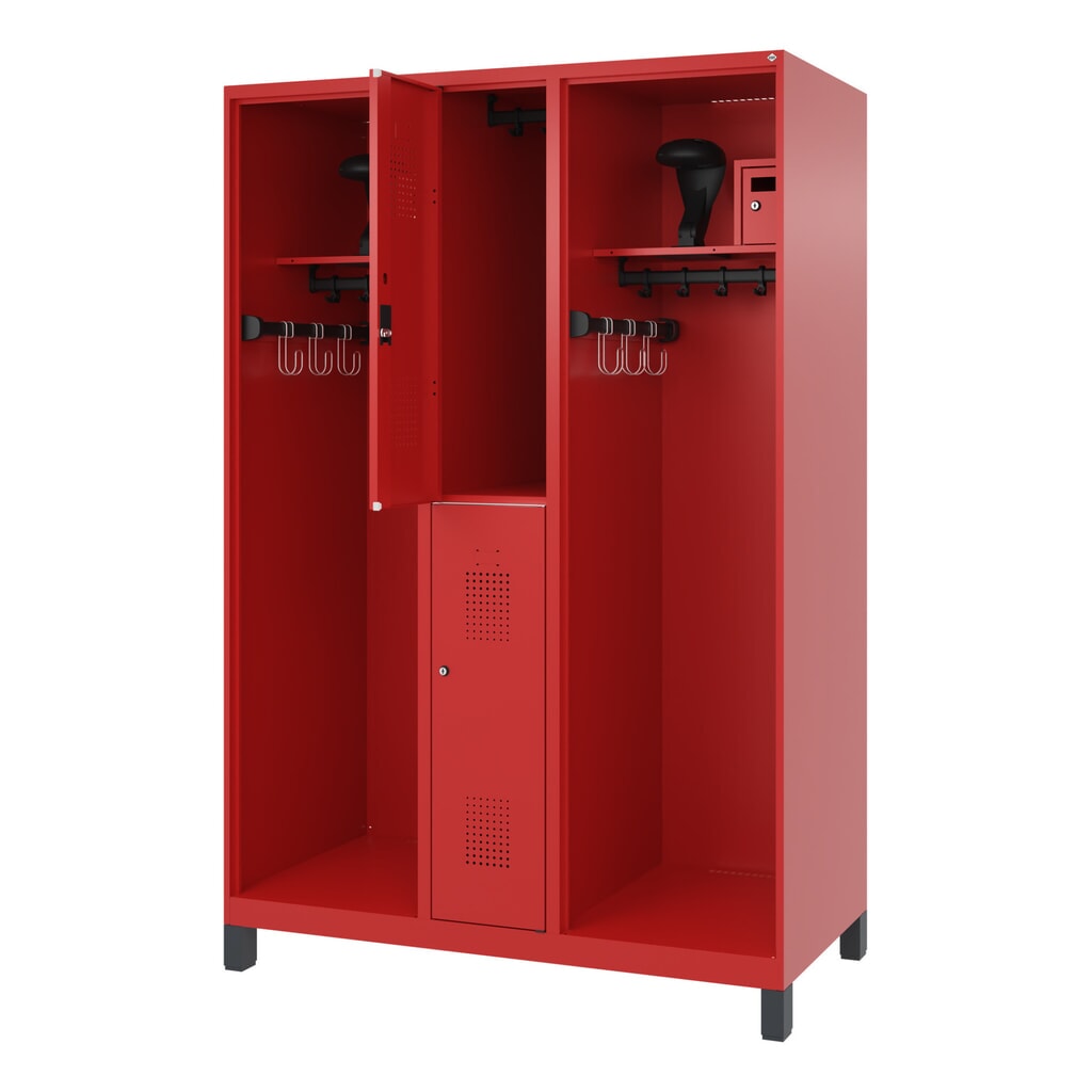 Product afbeelding: C+P brandweerkast MAXI, voeten, hxbxd 1.850 x 1.300 x 600 mm, vuurrood, met helmhouder