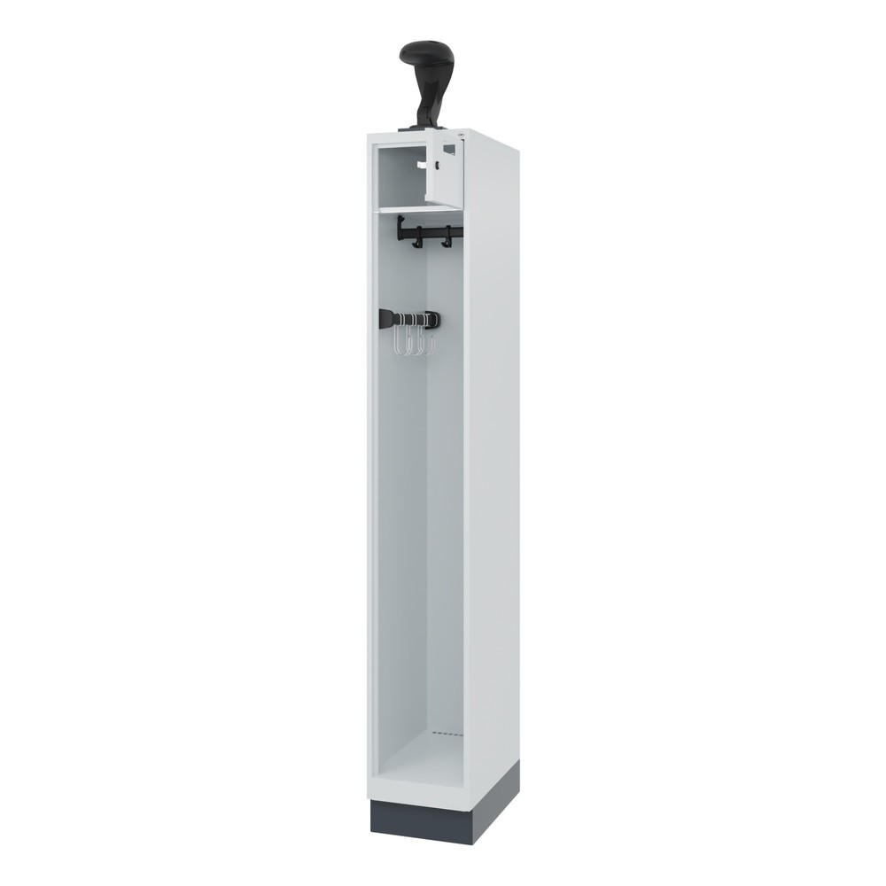 Product afbeelding: C+P brandweerkast PRAKTUS, sokkel, 1 compartiment, hxbxd 1.850 x 300 x 500 mm, lichtgrijs, met helmhouder
