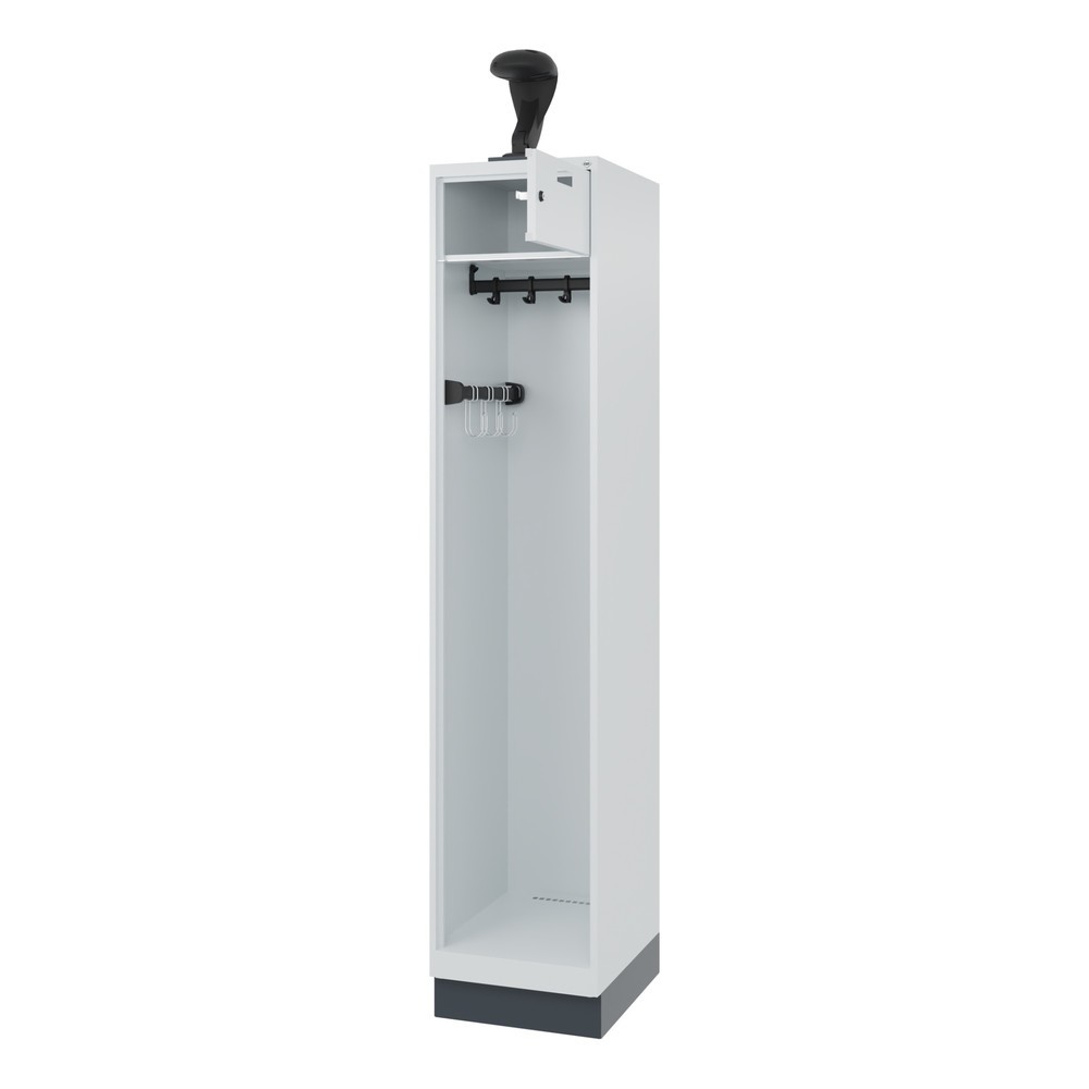 Product afbeelding: C+P brandweerkast PRAKTUS, sokkel, 1 compartiment, hxbxd 1.850 x 400 x 500 mm, lichtgrijs, met helmhouder