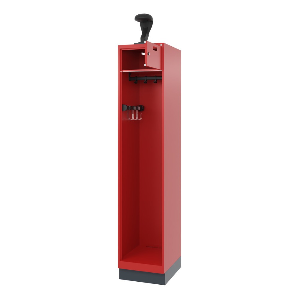 Product afbeelding: C+P brandweerkast PRAKTUS, sokkel, 1 compartiment, hxbxd 1.850 x 400 x 500 mm, vuurrood, met helmhouder