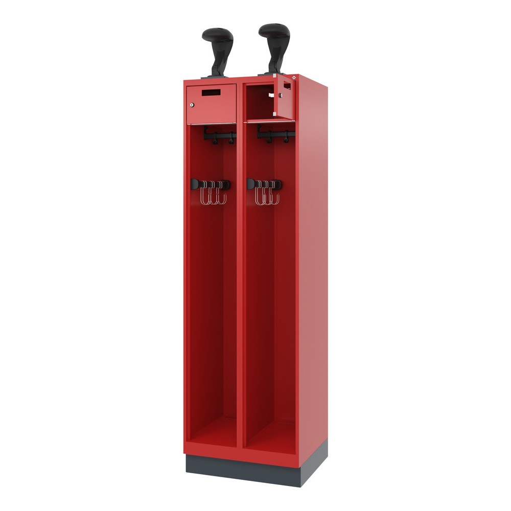 Product afbeelding: C+P brandweerkast PRAKTUS, sokkel, 2 compartimenten, hxbxd 1.850 x 600 x 500 mm, vuurrood, met helmhouder