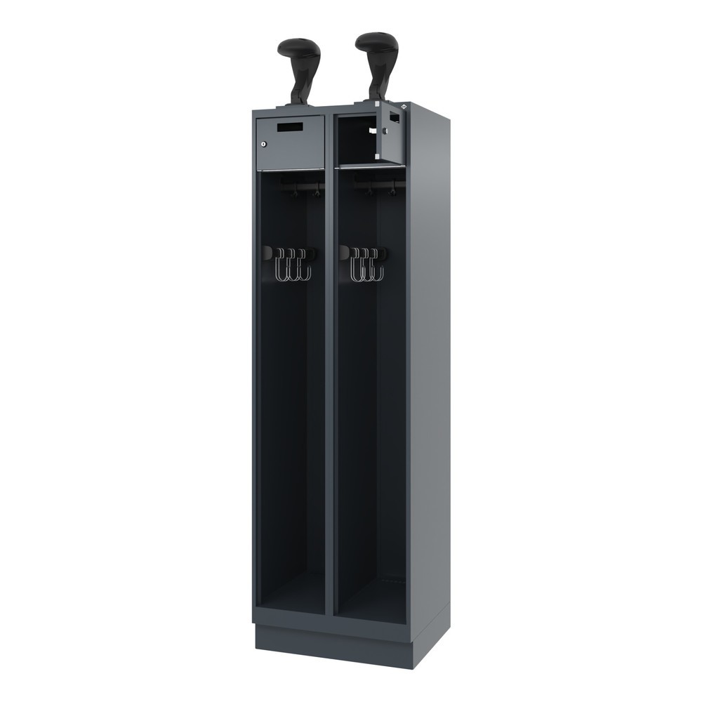 Product afbeelding: C+P brandweerkast PRAKTUS, sokkel, 2 compartimenten, hxbxd 1.850 x 600 x 500 mm, antracietgrijs, met helmhouder